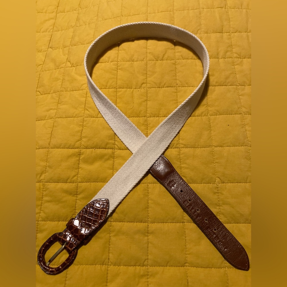 Vintage BALLY Natural Cotton Web Leather Belt 34 ~made in ITALY